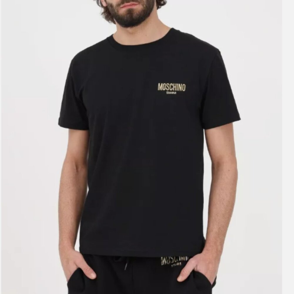 Moschino Swim Black Short Sleeve Leopard Logo Tshirt Mens Size Large L